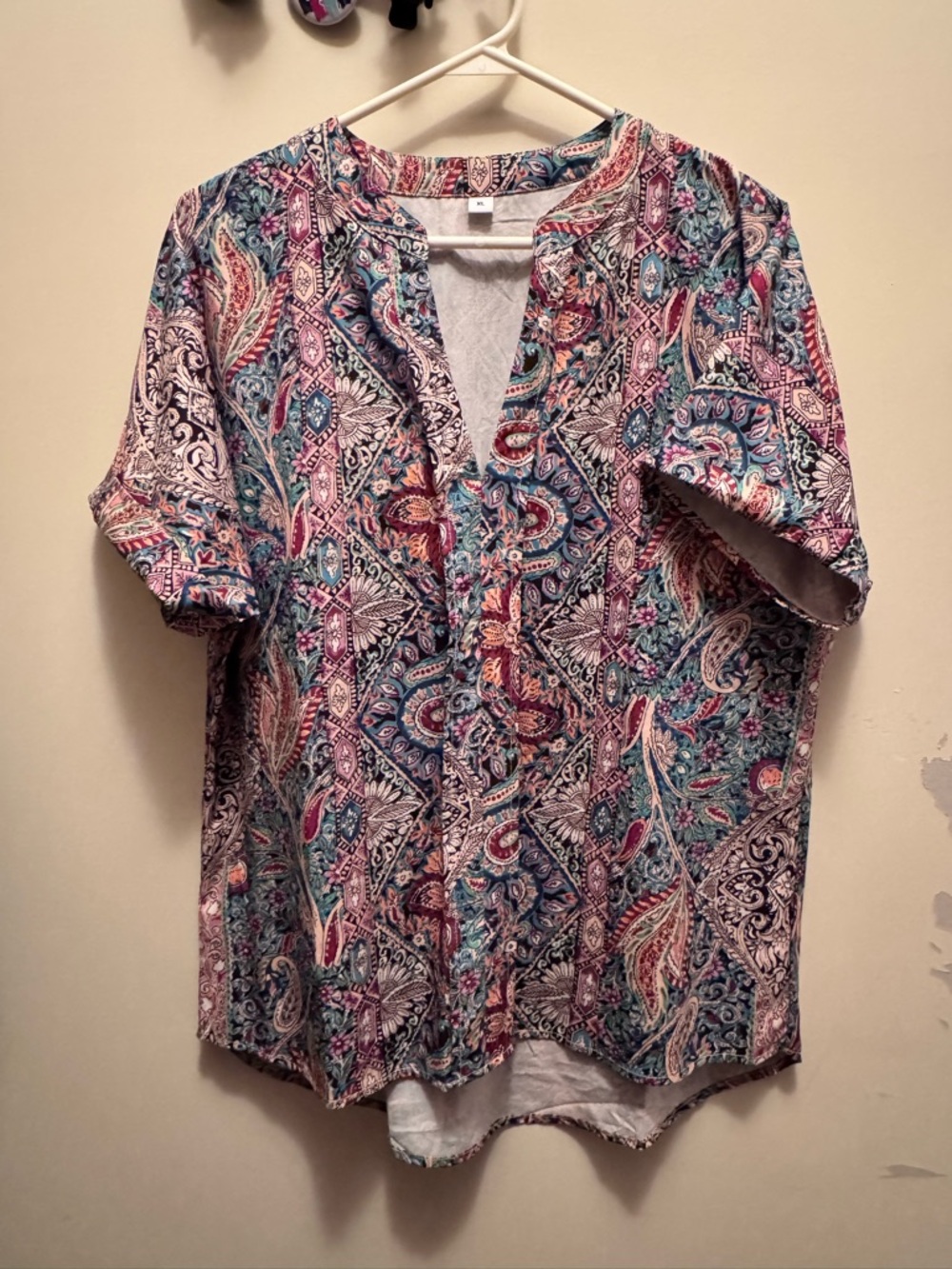 Paisley Split-Neck Short Sleeve Top - Multicolor